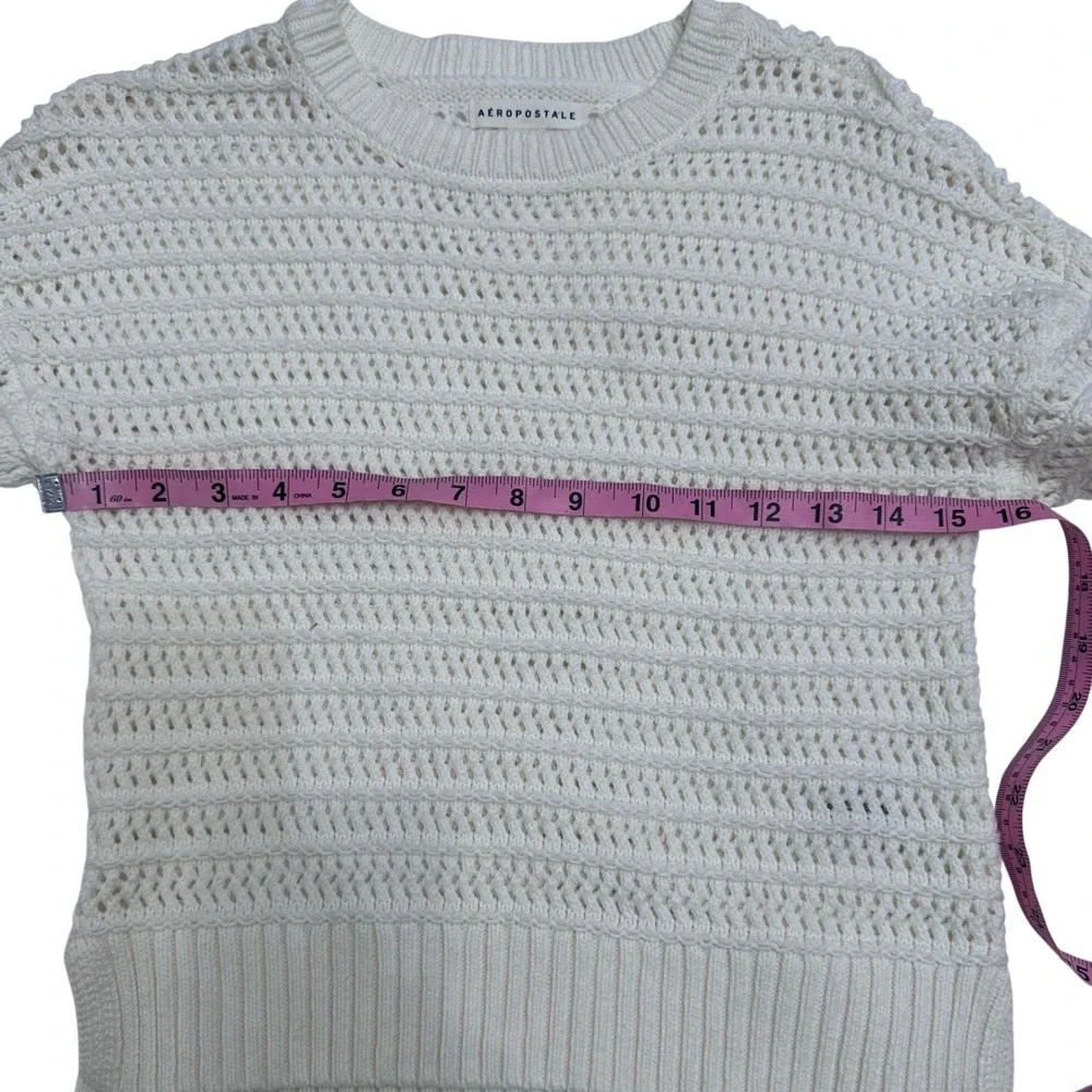 Aeropostale Cream Crochet Knit Sweater XS Cropped Pullover Long Sleeve Women - Picture 9 of 10